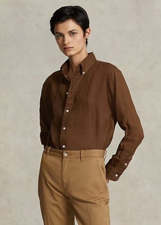 Hnědé dámské plátěné košile Ralph Lauren uvolněného střihu