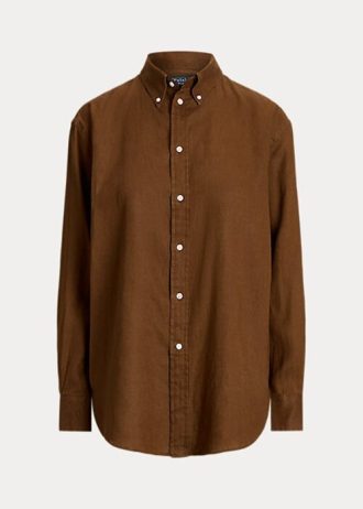 Hnědé dámské plátěné košile Ralph Lauren uvolněného střihu