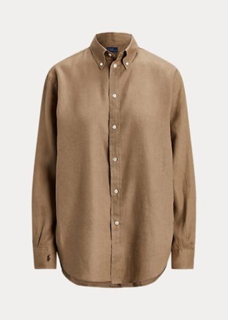 Hnědé dámské plátěné košile Ralph Lauren uvolněného střihu