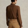 Hnědé dámské plátěné košile Ralph Lauren uvolněného střihu Hnědé dámské plátěné košile Ralph Lauren uvolněného střihu