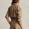 Hnědé dámské plátěné košile Ralph Lauren uvolněného střihu