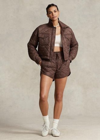 Hnědé dámské prošívané bundy Ralph Lauren odpuzující vodu