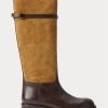 Hnědé dámské Ralph Lauren dvoubarevný semiš & Kožené jezdecké boty Hnědé dámské Ralph Lauren dvoubarevný semiš & Kožené jezdecké boty