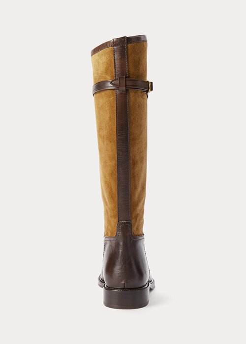 Hnědé dámské Ralph Lauren dvoubarevný semiš & Kožené jezdecké boty Hnědé dámské Ralph Lauren dvoubarevný semiš & Kožené jezdecké boty