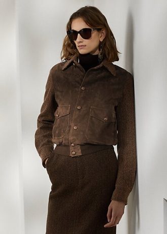 Hnědé dámské Ralph Lauren Hugh Lamb-Suede & Herringbone bundy