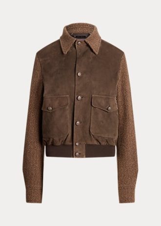 Hnědé dámské Ralph Lauren Hugh Lamb-Suede & Herringbone bundy