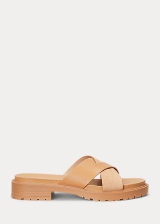 Světle žlutá dámská Ralph Lauren Kelsie Nappa Leather & Semišové pantofle