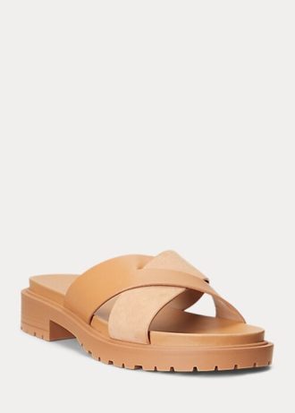 Světle žlutá dámská Ralph Lauren Kelsie Nappa Leather & Semišové pantofle