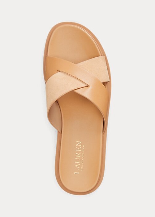 Hnědá dámská Ralph Lauren Kelsie Nappa Leather & Semišové sandály Hnědá dámská Ralph Lauren Kelsie Nappa Leather & Semišové sandály