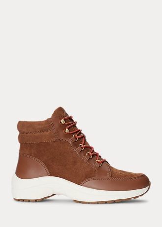 Hnědé dámské Ralph Lauren Rylee Suede & Kožené vysoké tenisky Hnědé dámské Ralph Lauren Rylee Suede & Kožené vysoké tenisky