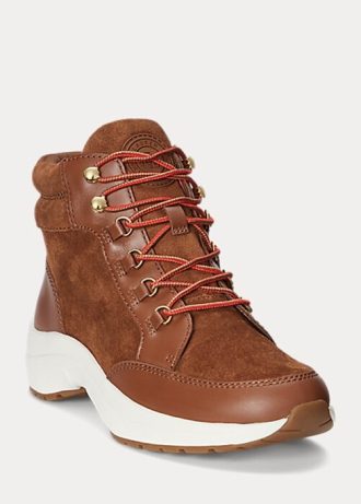 Hnědé dámské Ralph Lauren Rylee Suede & Kožené vysoké tenisky Hnědé dámské Ralph Lauren Rylee Suede & Kožené vysoké tenisky
