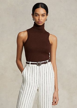 Hnědé dámské roláky Ralph Lauren vlny bez rukávů