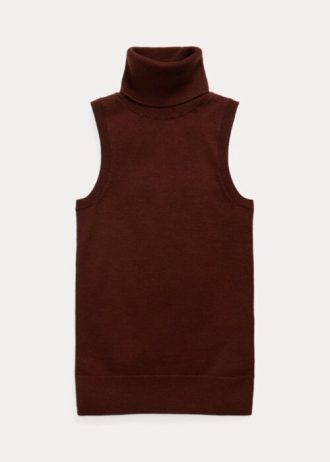 Hnědé dámské roláky Ralph Lauren vlny bez rukávů