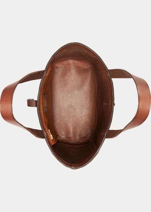 Hnědé dámské ručně vyrobené kožené kabelky Ralph Lauren Hnědé dámské ručně vyrobené kožené kabelky Ralph Lauren