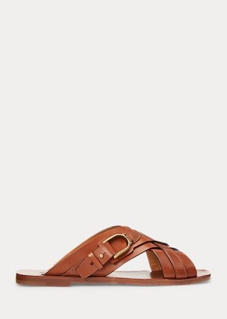 Hnědé dámské sandály Ralph Lauren Jacie Calfskin s třmenem Hnědé dámské sandály Ralph Lauren Jacie Calfskin s třmenem