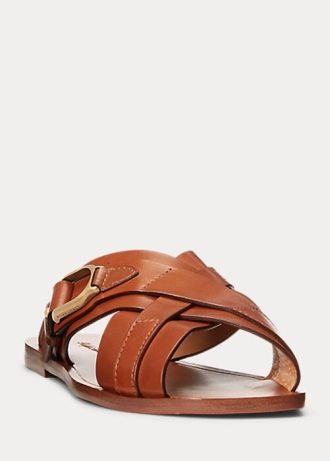 Hnědé dámské sandály Ralph Lauren Jacie Calfskin s třmenem Hnědé dámské sandály Ralph Lauren Jacie Calfskin s třmenem
