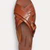 Hnědé dámské sandály Ralph Lauren Jacie Calfskin s třmenem