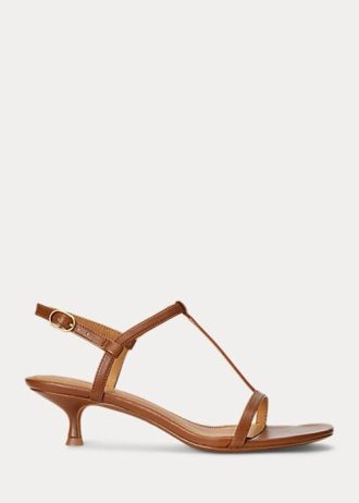 Hnědé dámské sandály Ralph Lauren Lambskin Kitten-Heel Hnědé dámské sandály Ralph Lauren Lambskin Kitten-Heel
