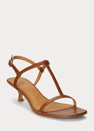 Hnědé dámské sandály Ralph Lauren Lambskin Kitten-Heel Hnědé dámské sandály Ralph Lauren Lambskin Kitten-Heel