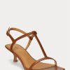 Hnědé dámské sandály Ralph Lauren Lambskin Kitten-Heel