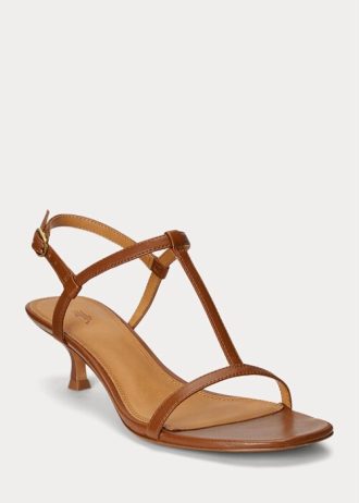 Hnědé dámské sandály Ralph Lauren Lambskin Kitten-Heel Hnědé dámské sandály Ralph Lauren Lambskin Kitten-Heel