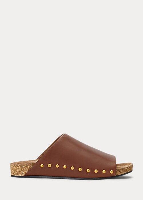 Hnědé dámské sandály Ralph Lauren z telecí kůže s nýtem Hnědé dámské sandály Ralph Lauren z telecí kůže s nýtem