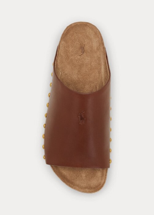 Hnědé dámské sandály Ralph Lauren z telecí kůže s nýtem Hnědé dámské sandály Ralph Lauren z telecí kůže s nýtem