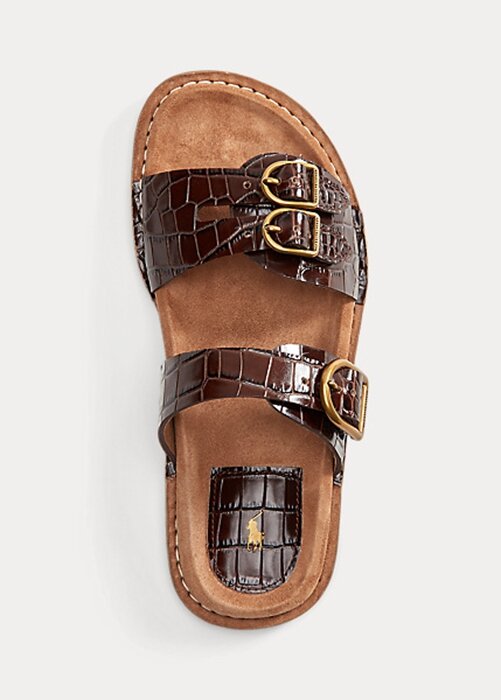 Hnědé dámské sandály z krokodýlí embosované kůže Ralph Lauren Ezra Hnědé dámské sandály z krokodýlí embosované kůže Ralph Lauren Ezra