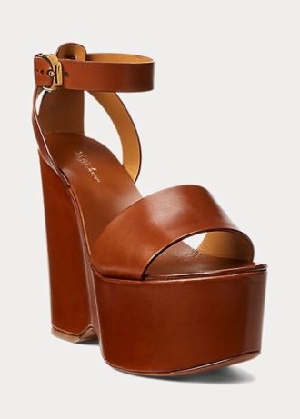 Hnědé dámské sandály z leštěné teletiny Ralph Lauren Zadie Hnědé dámské sandály z leštěné teletiny Ralph Lauren Zadie