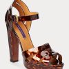 Hnědé dámské sandály z telecí kůže Ralph Lauren Callahan Patent Hnědé dámské sandály z telecí kůže Ralph Lauren Callahan Patent