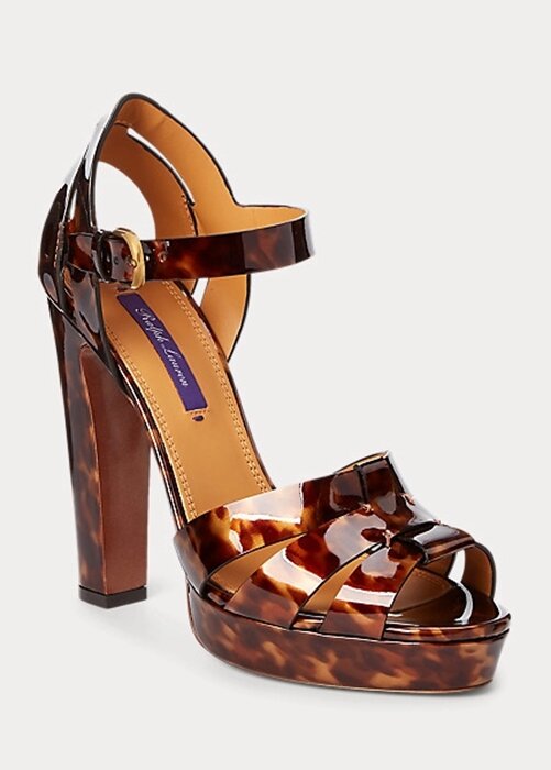 Hnědé dámské sandály z telecí kůže Ralph Lauren Callahan Patent Hnědé dámské sandály z telecí kůže Ralph Lauren Callahan Patent