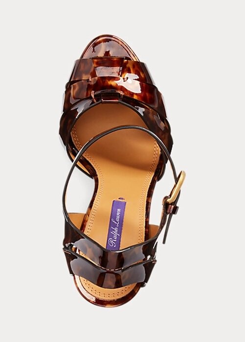 Hnědé dámské sandály z telecí kůže Ralph Lauren Callahan Patent Hnědé dámské sandály z telecí kůže Ralph Lauren Callahan Patent