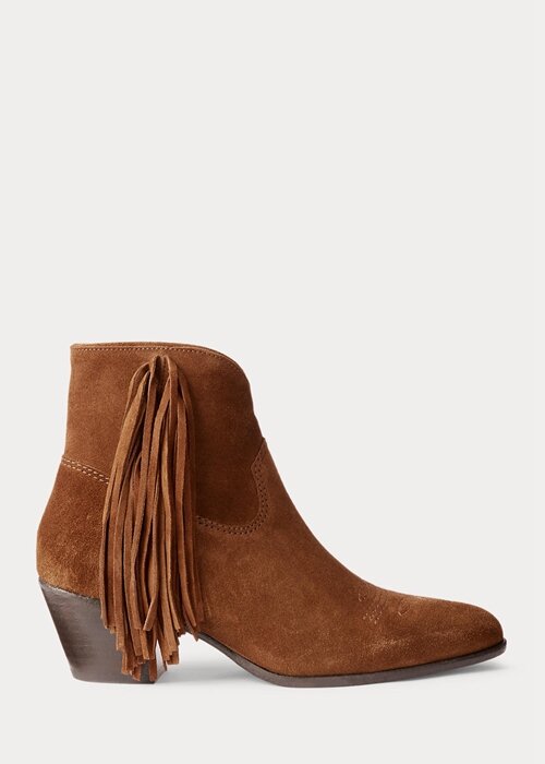 Hnědé dámské semišové boty Ralph Lauren Lucille s třásněmi Hnědé dámské semišové boty Ralph Lauren Lucille s třásněmi