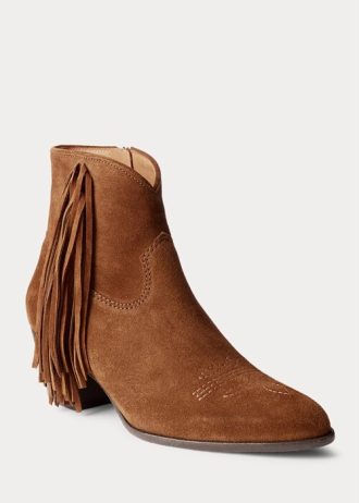Hnědé dámské semišové boty Ralph Lauren Lucille s třásněmi