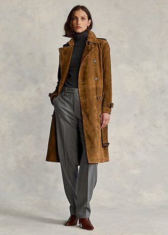Hnědé dámské semišové kabáty Ralph Lauren Hnědé dámské semišové kabáty Ralph Lauren