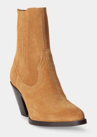 Hnědé dámské semišové kovbojské boty Ralph Lauren Lowrey