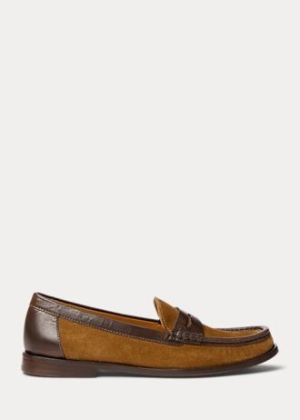 Hnědé dámské semišové penny mokasíny Ralph Lauren s koženým lemem Hnědé dámské semišové penny mokasíny Ralph Lauren s koženým lemem