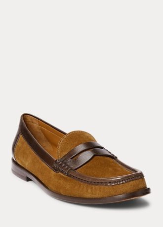 Hnědé dámské semišové penny mokasíny Ralph Lauren s koženým lemem Hnědé dámské semišové penny mokasíny Ralph Lauren s koženým lemem