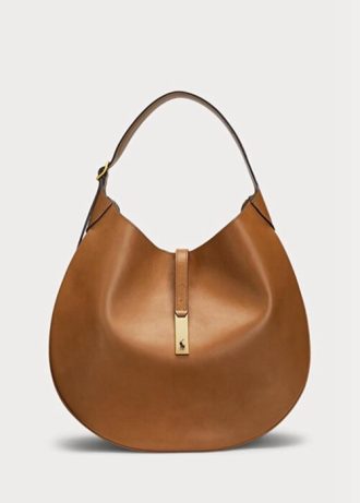 Hnědé dámské střední tašky přes rameno Ralph Lauren Polo Id z teletiny