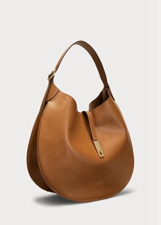 Hnědé dámské střední tašky přes rameno Ralph Lauren Polo Id z teletiny