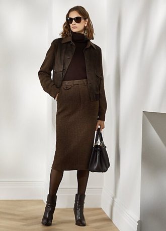 Hnědé dámské sukně Ralph Lauren Mychele Wool Herringbone Hnědé dámské sukně Ralph Lauren Mychele Wool Herringbone
