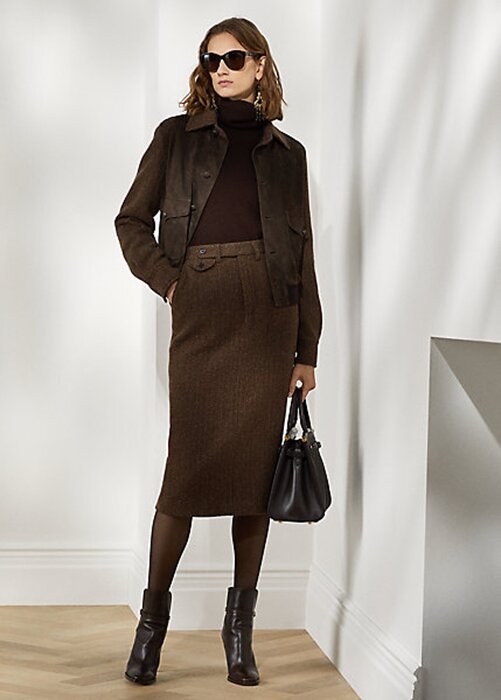 Hnědé dámské sukně Ralph Lauren Mychele Wool Herringbone Hnědé dámské sukně Ralph Lauren Mychele Wool Herringbone