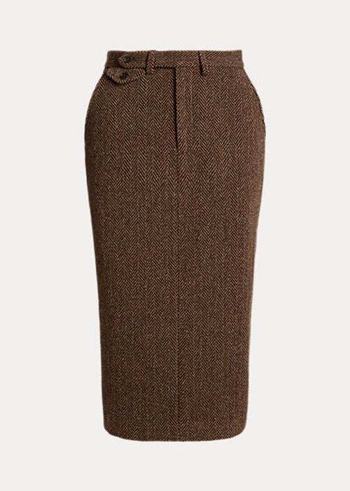 Hnědé dámské sukně Ralph Lauren Mychele Wool Herringbone Hnědé dámské sukně Ralph Lauren Mychele Wool Herringbone