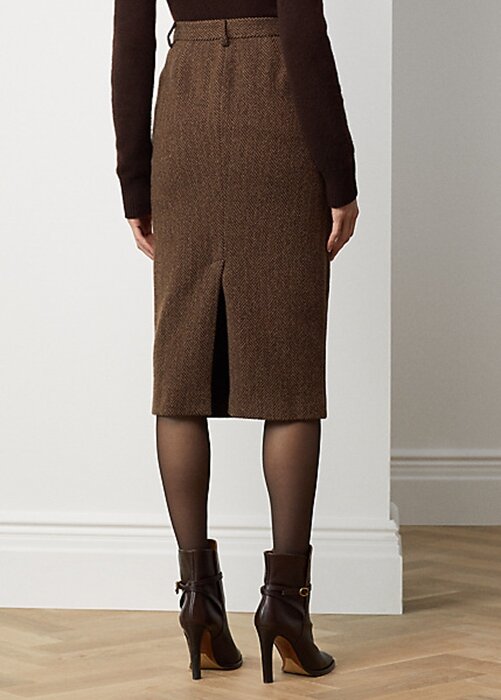 Hnědé dámské sukně Ralph Lauren Mychele Wool Herringbone Hnědé dámské sukně Ralph Lauren Mychele Wool Herringbone