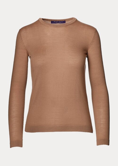 Hnědé dámské svetry Ralph Lauren Cashmere Crewneck Hnědé dámské svetry Ralph Lauren Cashmere Crewneck