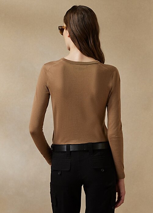 Hnědé dámské svetry Ralph Lauren Cashmere Crewneck Hnědé dámské svetry Ralph Lauren Cashmere Crewneck