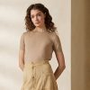 Hnědé dámské svetry s krátkým rukávem Cashmere Jersey Ralph Lauren
