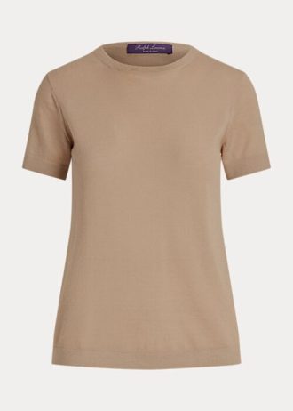 Hnědé dámské svetry s krátkým rukávem Cashmere Jersey Ralph Lauren Hnědé dámské svetry s krátkým rukávem Cashmere Jersey Ralph Lauren