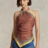 Hnědý dámský šátek Ralph Lauren s motivem Mulberry Silk Halter Tops Hnědý dámský šátek Ralph Lauren s motivem Mulberry Silk Halter Tops