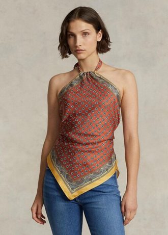 Hnědý dámský šátek Ralph Lauren s motivem Mulberry Silk Halter Tops
